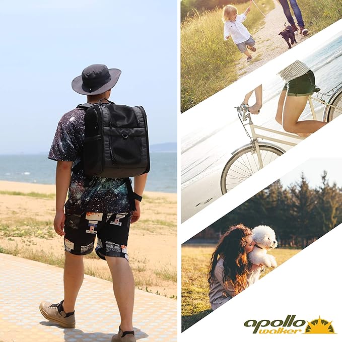 Apollo Walker Dog & Cat Carrier Backpack for 4-15lb Pets - Ventilated Safe Design with Padded Back Support, Breathable Mesh Pet Backpack for Hiking, Travel, Outdoor (Black)-Mewly Pet