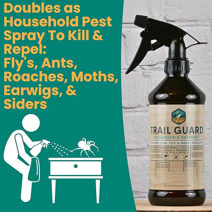 Trail Guard Natural Extra Strength Insect, Flea and Tick Spray for Dogs, Cats, People & Home (16oz, Cedarwood & Rosemary)-Mewly Pet
