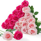 Serwalin 20pcs Artificial Pink & Hot Pink Roses, 4'' Big Flower Head, Fake Velvet Roses, Silk Roses Long Stems Realistic Bouquet for Wedding Parties Table Centerpiece and Home Decor