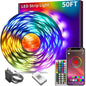KSIPZE Led Lights for Bedroom 50ft Led Strip Lights with Remote RGB Color Changing Music Sync Bluetooth Smart App Control for Room Bedroom Lighting Flexible Home Décor