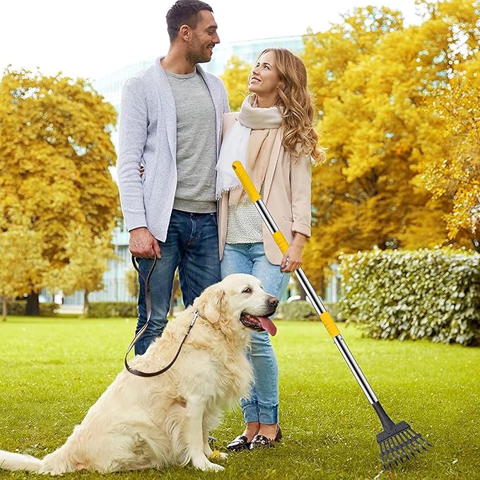 Niubya Pooper Scooper for Dogs, Metal Poop Scooper Tray and Rake Set with Adjustable Long Handle, Dog Pooper Scooper for Pet Waste Removal-Mewly Pet