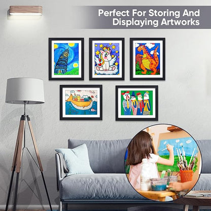 [4-Pack]Kids Artwork Frames Changeable - Kids Art Frame,Kids Art Frames Front Opening Holds 150,Children Art Projects Kids Art Frames,10x12.5 Picture Frame for Display Kid Art Work,With Storage(Black)