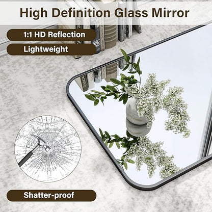 HARRITPURE Rectangular Bathroom Mirror 40''x30'' Black Bathroom Wall Mirror Aluminum Frame Wall-Mounted Mirrors for Entryway Bedroom Living Room