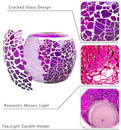 Rancco Glass Votive Candle Holder for Tealight, Romantic Mosaic Cracked Candle Holder, Candle Lamp Aromatherapy Candlescape Bowl for Valentine's Thanksgiving, Christmas Table Centerpiece, Party Decor