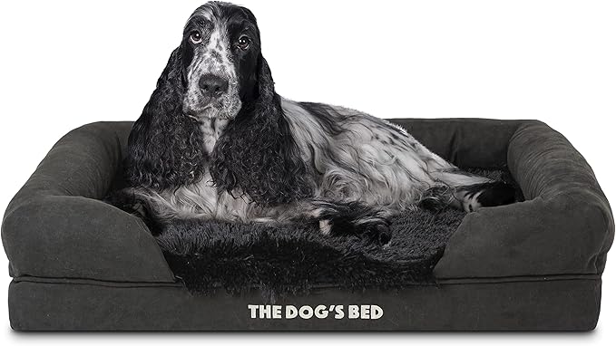 The Dog’s Bed, Medium Black Faux Fur 30x23.5, Memory Foam, Pain Relief: Arthritis, Hip & Elbow Dysplasia, Post Surgery, Lameness, Supportive, Calming, Washable Cover, Veterinary Approved-Mewly Pet