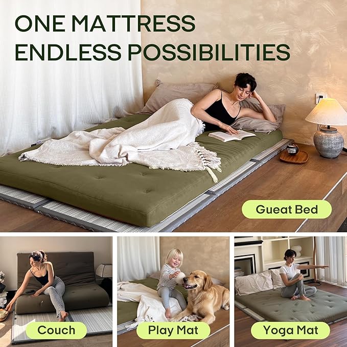 ZonLi Japanese Floor Futon Mattress Twin Size 75"x 39", 100% Cotton Cover 2.5'' Thicken Tatami Mattress, Foldable Sleeping Pad, Portable Dormitory Tatami Mat, Roll Up Floor Lounger Bed for Adult