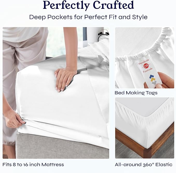California Design Den King Bed Sheets Set - Soft 400 Thread Count Sateen, 100% Cotton Sheets, Deep Pockets with All Around Elastic for a Snug Fit, Cool & Durable Bedding Set - Antique White