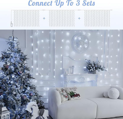 HEYFUNi 304 LED Curtain Lights Outdoor, 9.8Ft*9.8Ft Hanging String Lights Plug in with 8 Modes, Connectable Curtain Fairy Lights for Bedroom, Dorm, Christmas, Wall, Backdrop, Wedding Decor, White