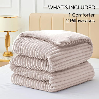 BEDELITE Fleece Queen Comforter Set -Super Soft & Warm Fluffy Lotus Pink Bedding, Luxury Fuzzy Heavy Bed Set for Winter with 2 Pillow Cases