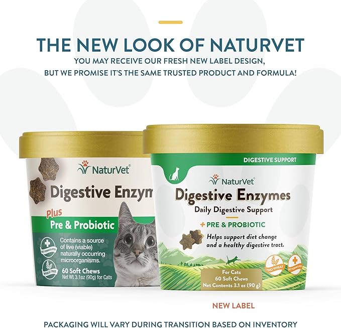 NaturVet – Digestive Enzymes for Cats Plus Probiotics – 60 Soft Chews – Helps Support Diet Change & A Healthy Digestive Tract – Aids in The Absorption of Vitamins & Minerals – 30 Day Supply-Mewly Pet