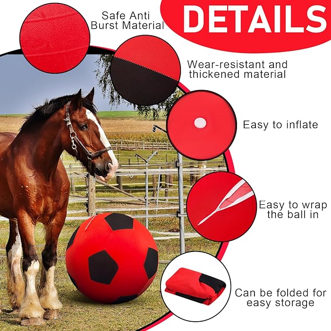 40inch Giant Herding Ball with Ball Cover Anti Burst Please Watch VCR for How to Inflation Horse Toys for Horses Stall Entertainment Play, Pump Included(Red Color,Stylish)-Mewly Pet
