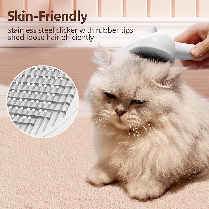 L&W BROS. Steam Grooming Brush for Shedding and Detangling – Self-Cleaning Steamy Pet Brush with Mist Spray for Long-Haired Cats and Small Dogs (White)-Mewly Pet