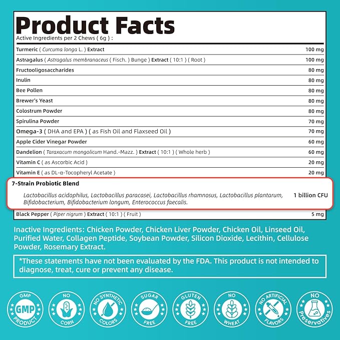 Dog Skin & Allergy Chews - Dog Probiotics for Sensitive Skin Health Support - Allergy Relief - Support Seasonal Allergies, Immune & Gut & Digestive Health Supplement - Chicken Flavor - 90 Count-Mewly Pet