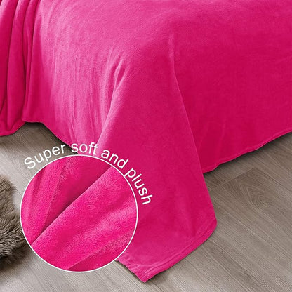 Exclusivo Mezcla Fleece Blanket Twin Size for Bed, Super Soft and Warm, All Season Use, Cozy, Plush, Lightweight, 60x80 Inches Hot Pink