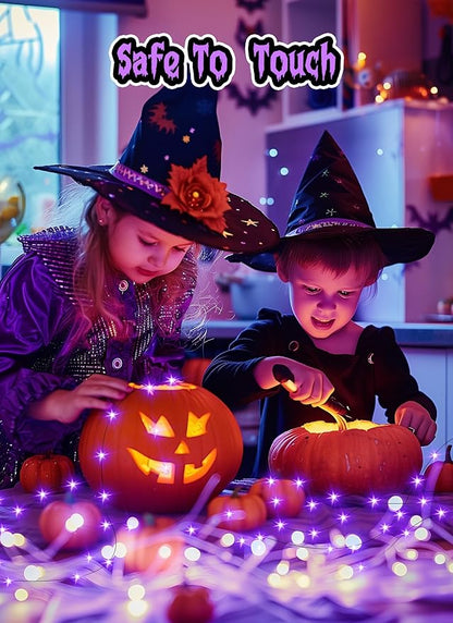Minetom Halloween Fairy Lights, 33Ft 100 LED Battery Operated Fairy Lights, Waterproof Copper Wire Mason Jar Lights for Home Party Ghost Haunted House Indoor Outdoor Halloween Decorations, Purple