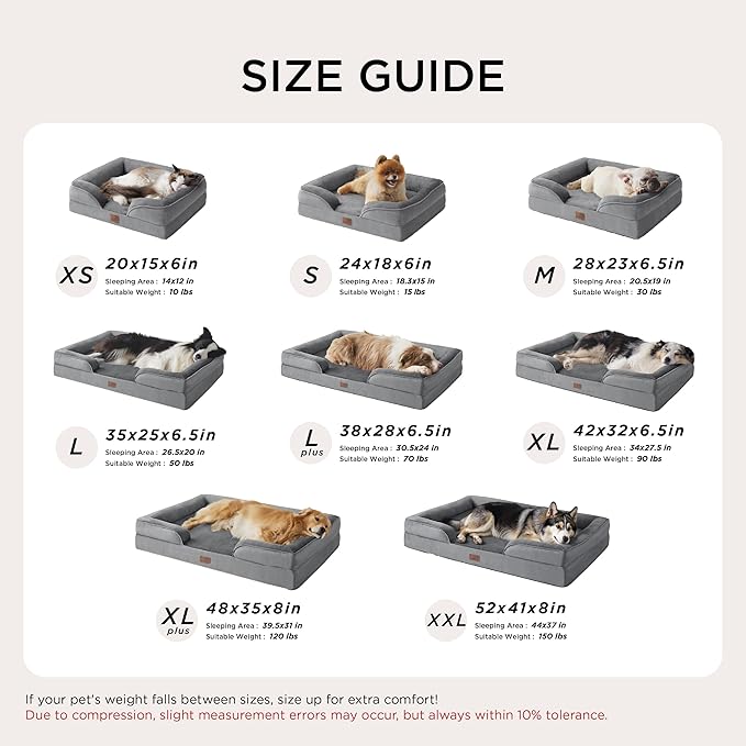 Bedsure Orthopedic Dog Beds for Extra Small Dogs- Washable Dog Cat Bed Waterproof, Comfort Pet Couch Sofa with Washable Removable Cover, Pets Bed with Nonskid Bottom, Grey, 20"-Mewly Pet