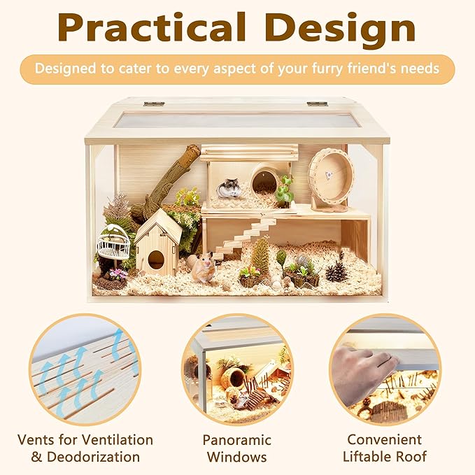 Prolee Hamster Cage Chew Proof, Mice and Rat Habitat Openable Top with Acrylic Sheets, Hamster Habitat Solid Built (24”L x 16" W x 16" H)-Mewly Pet