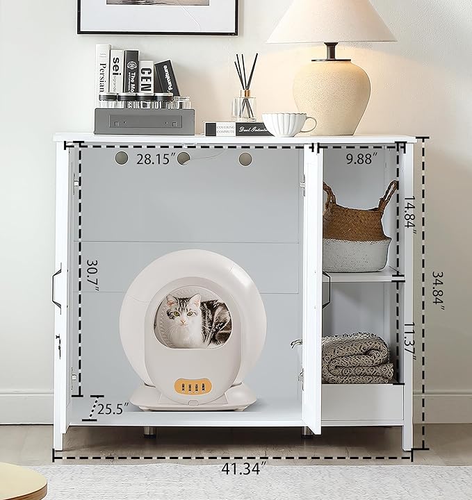 Cat Litter Robot Enclosure,for Placing Litter Robot 3/4,Power Outlet and Dog-Proof Shelf for Litter Robot Cabinet,Litter Collector for Automatic Litter Box Enclosure,Cloud White-Mewly Pet