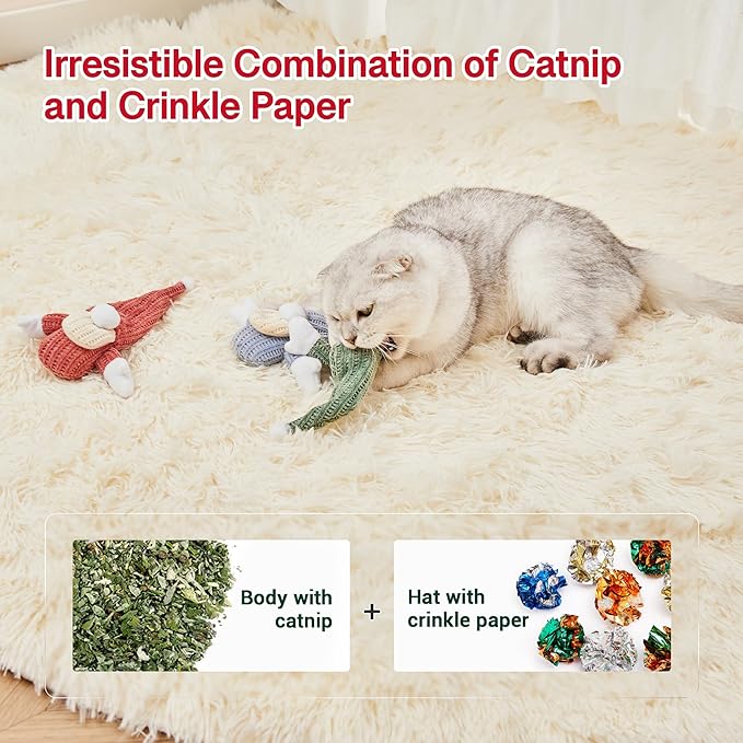 Potaroma Cat Toys 3 Pcs Catnip Crinkle Sound Santa Claus, Soft Durable Teething Material, Interactive Cat Kicker for Indoor Kitten Exercise 8.5 Inches for All Breeds-Mewly Pet