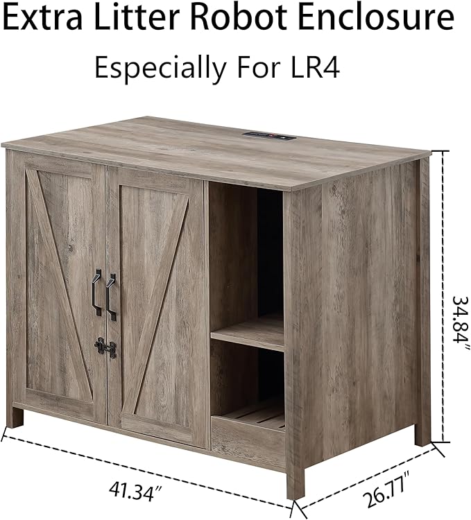 Cat Litter Robot Enclosure,Large Space for Placing Litter Robot 3/4,Power Outlet and Dog-Proof Shelf for Litter Robot Cabinet,Litter Collector for Automatic Litter Box Enclosure,Grey-Mewly Pet