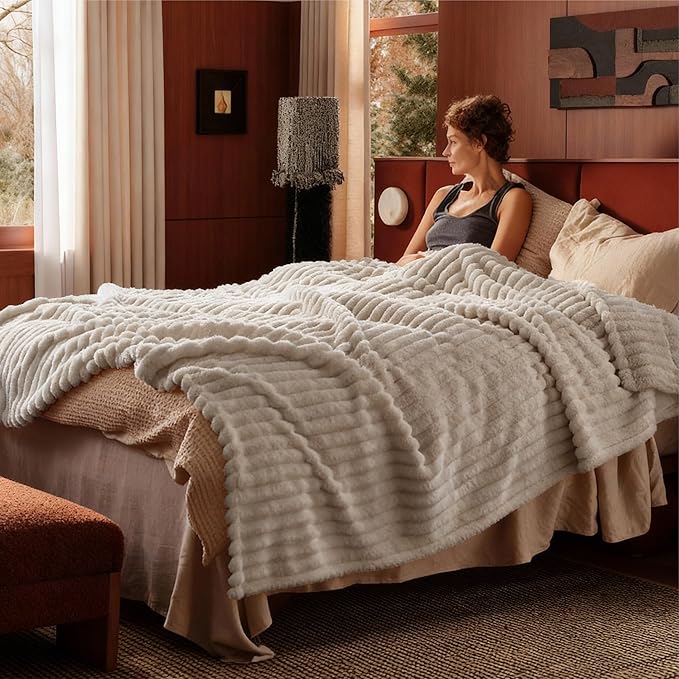 Bedsure GentleSoft California King Size Blanket for Bed - Cozy Soft Blankets for Women, Cute Large Throws for Girls, Linen, 102x96 Inches