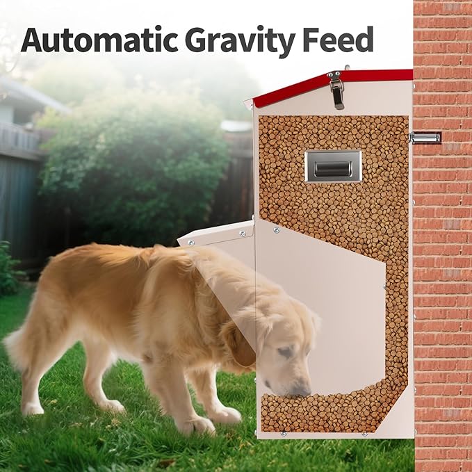 Automatic Dog Feeder Large Breed, 50 LB Capacity Outdoor Pet Food Dispenser, Powder-Coated Steel Gravity Dog Food Feeder with Clear Door, Wall Mountable, Weatherproof Self Feeders-Mewly Pet