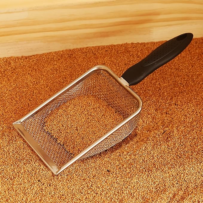 Small Mesh Stainless Steel Cat Litter Scoop Fine Mesh Metal Reptile Litter Cleaner Scooper Non-Stick Coated Metal Litter Scoop Fine Sand Litter Scooper (Hole:2mm/Fine Sand Scooper)-Mewly Pet