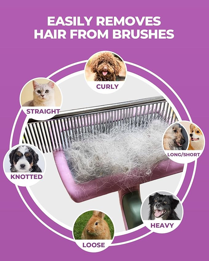 Dog Brush for Shedding Grooming,6 Pack Long-Pin Brush Set for Long Haired Dog Cat Goldendoodles Poodles Doodles Purple-Mewly Pet