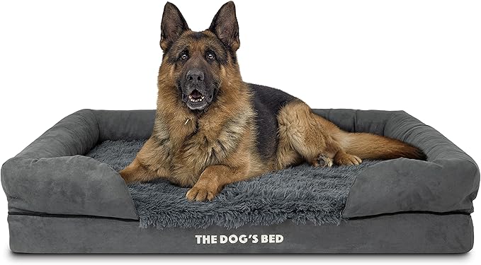 The Dog’s Bed, XL Grey Fur 43.5x34,Memory Foam, Pain Relief: Arthritis, Hip & Elbow Dysplasia, Post Surgery, Lameness, Supportive, Calming, Waterproof Washable Cover, Veterinary Approved-Mewly Pet