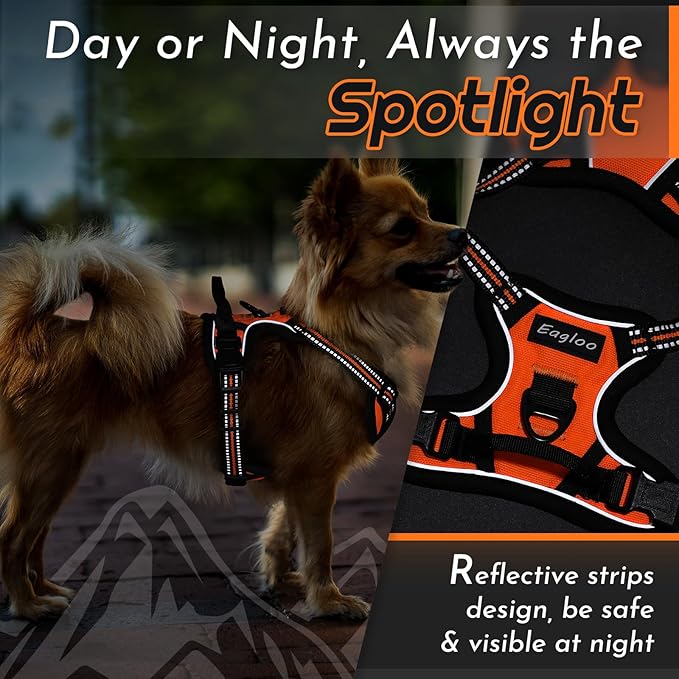 Eagloo Small Dog Harness No Pull, Service Vest with Reflective Strips and Control Handle, Adjustable and Comfortable for Easy Walking, No Choke Pet Harness with 2 Metal Rings, Orange, XS-Mewly Pet