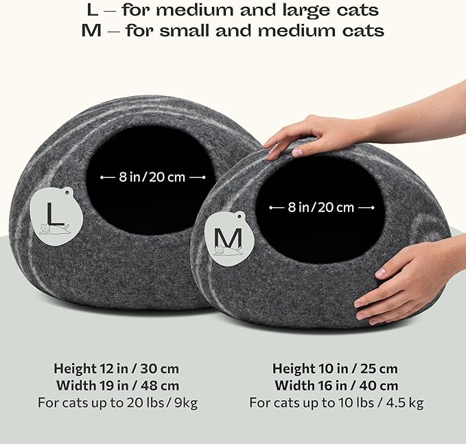 MEOWFIA Cat Cave – Premium Felt Cat Bed for Indoor Cats, Handmade 100% Merino Wool (Large, Dark Grey)-Mewly Pet
