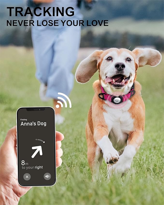 TagME Airtag Dog Collar,Waterproof Reflective Pet Collar with Airtag Holder,Soft Padded and Double D-Rings for Medium Dogs,Hot Pink-Mewly Pet