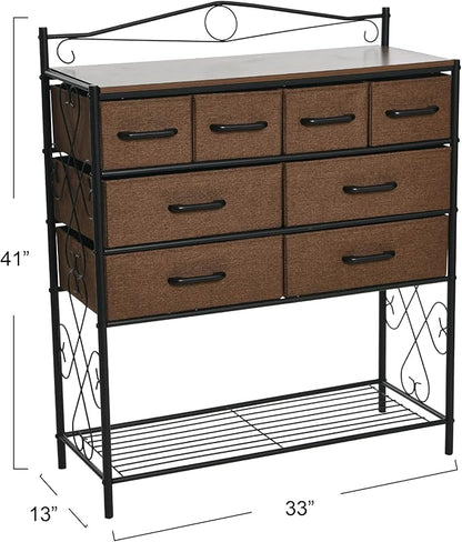 Household Essentials Victorian Style 8-Drawer and Bottom Shoe Shelf Storage Organizer Unit, Black and Walnut Color