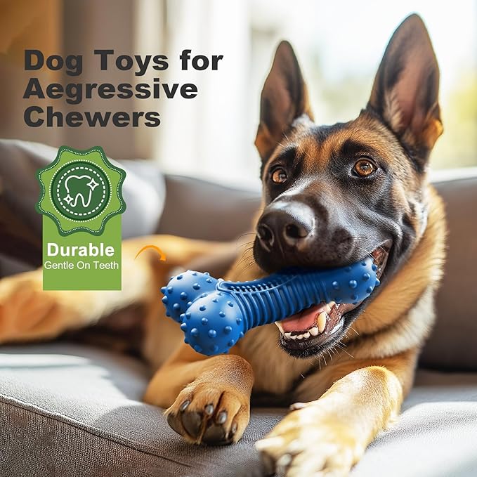 Dog Toys for Aggressive Chewers, Indestructible Chew Toys for Medium Large Dogs,Durable Rubber Dog Bones with Beef Flavor, Tough Dental Toy for Boredom Relief-Mewly Pet