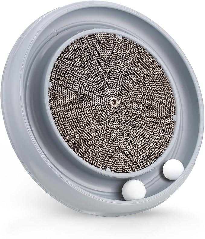 Cat Scratching Board with Balls for Cats Grinding Claw, Round Cat Scratcher Interactive Toy, Cat Ball Track Scratcher Pad for Cats Exercise Play(Grey)-Mewly Pet