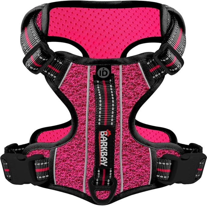 BARKBAY Dog Harness No Pull with ID Tag Pocket - Heavy Duty, Reflective, Easy Control for Large Dogs(Pink/Black,M)-Mewly Pet