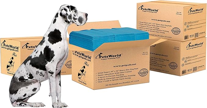 PETSWORLD Giant Dog Potty Pads, Odor-Eliminating, 36" x 36", Ultra Absorbent 5-Layer Leak-Proof Training Pads for Dogs & Cats (36x36, 600 Count)-Mewly Pet