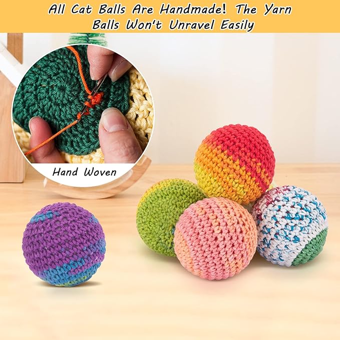 Retro Shaw Cat Toys Balls, Woolen Yarn Cat Ball Toy with Bell Inside, Kitten Toys for Indoor Cats, Interactive Cat Chew Toys for Kitty Kitten, 6 Pack-Mewly Pet