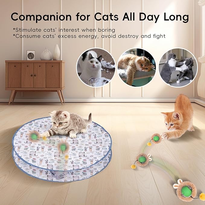 Interactive Cat Toys for Indoor Cats, Fast Rolling Cat Ball Toy in Pouch, Automatic Motion Activated Moving Ball Hide and Seek Exercise Game for Bored Cats, Rechargeable Kitten Toys with LED Light-Mewly Pet