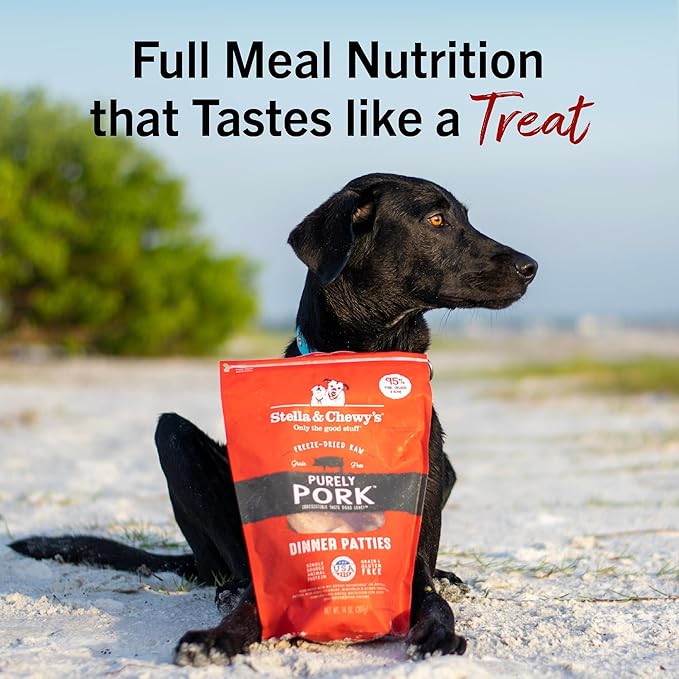 Stella & Chewy's Freeze-Dried Raw Dinner Patties - Purely Pork Recipe - High Protein Grain-Free Puppy & Dog Food - Perfect For Picky Eaters - 14 oz-Mewly Pet