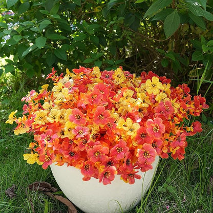 Artificial Flowers for Outdoor, UV Resistant Fake Silk Flowers, Realistic Faux Plants for Outside Indoor Porch Patio Window Box Planter Home Decor (16, Fall OrangeRed Yellow)