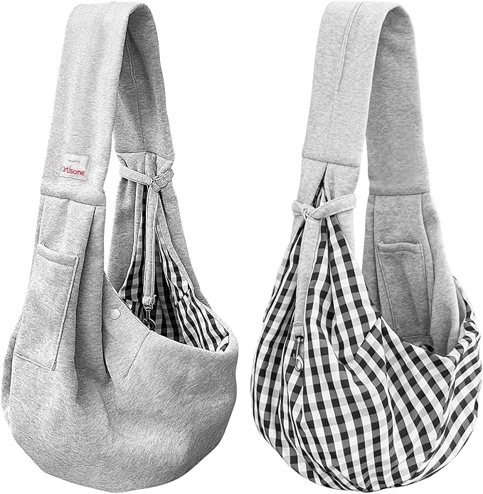 Pet Dog Sling Carrier for 3-10 lbs pet,Dog Purse Pouch,Dog Satchel,Reversible unadjustable Strap Travel Hand-Free Safe Bag Small Puppy Backpack (Grey)-Mewly Pet