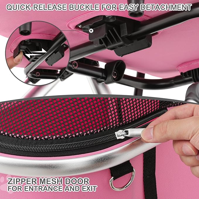 MoNiBloom Pet Stroller for Small/Medium Dogs w/Detachable Carrier & Lightweight Aluminum Frame, Folding Jogging Travel Stroller, Pink-Mewly Pet