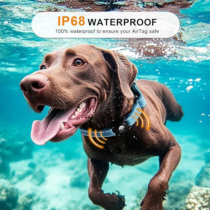 Airtag Dog Collar with Martingale Design, IP68 Waterproof Air Tag Collar Holder, Adjustable Reflective Soft Padded Nylon Dog Collar for Large Medium Small Dogs-Mewly Pet
