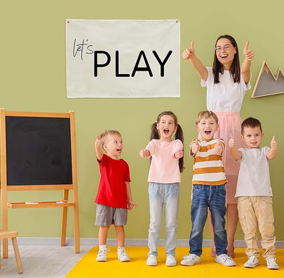 Let's Play-Playroom Rectangular Canvas Banner Flag Poster Wall Sign Decor for Boy Girl Kids Teen,Nursery Playroom Homeschool Baby Room Bedroom Home Dorm Decor-Baby Shower Birthday Christmas Gift