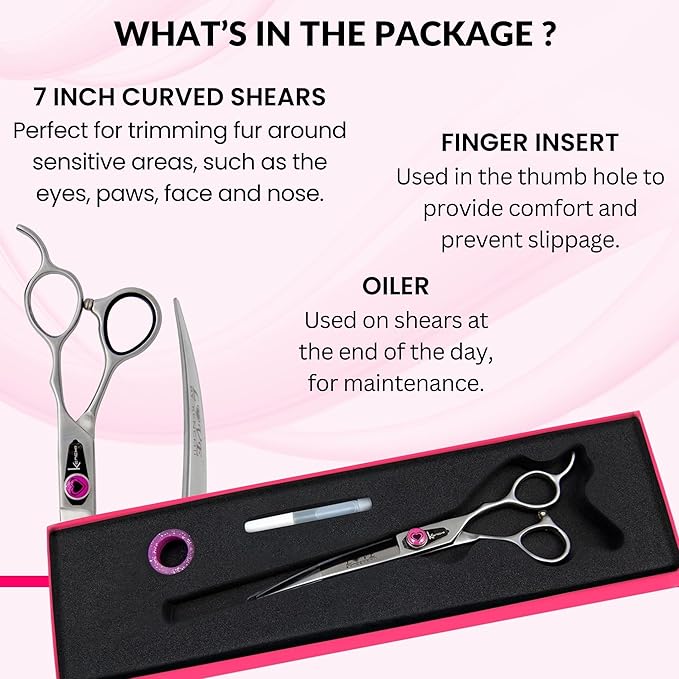 Kenchii Love Dog Grooming Scissors, 7 Inch Straight Shears, Dog Scissors for Grooming, Professional Pet Grooming Scissors, Ergonomic & Comfortable-Mewly Pet