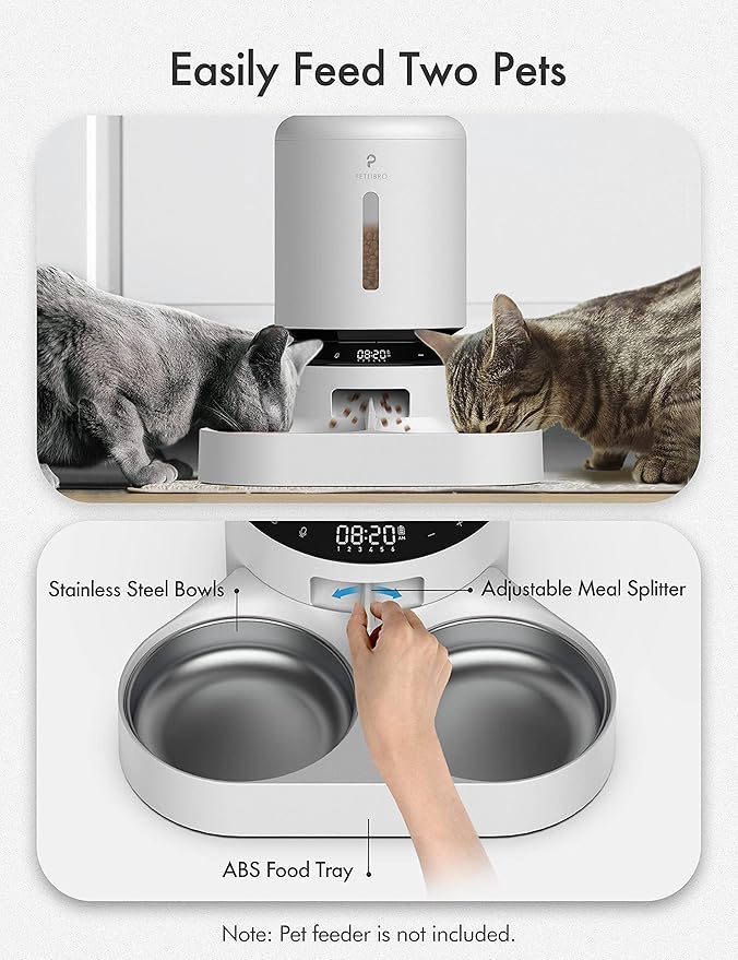 PETLIBRO Pet Food Splitter with Stainless Steel Bowls, Automatic Cat Feeder Bowls for Two Cats or Dogs, Suitable for PETLIBRO Automatic Cat Feeder PLAF005, PLAF006, PLAF103, PLAF203, White-Mewly Pet