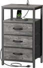 Huuger Nightstand with Charging Station, 27.6 Inch End Table Bedside Table with USB Ports and Outlets, Night Stand for Bedroom, Fabric Drawers, Grey
