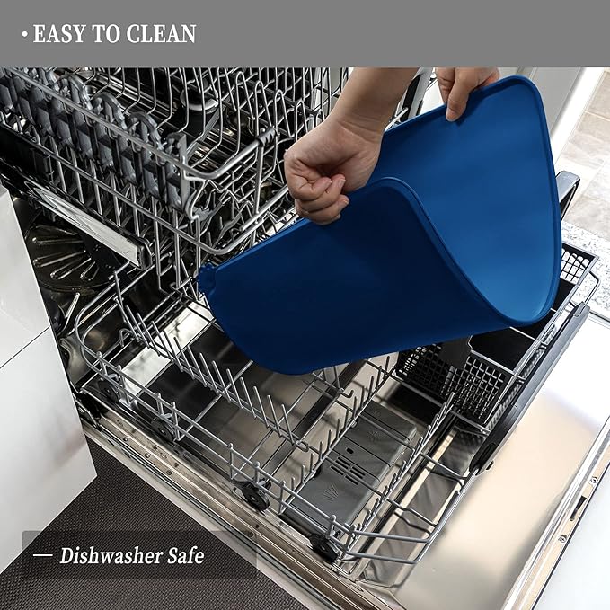 Waterproof Pet Feeding Mat with High Raised Edges, Heavier and Thicker Placemats for Cat Dog Water Bowl with BPA Free, Dogs Cats Food Mats for Messy Drinkers to Prevent Spill and Protect Floors-Mewly Pet