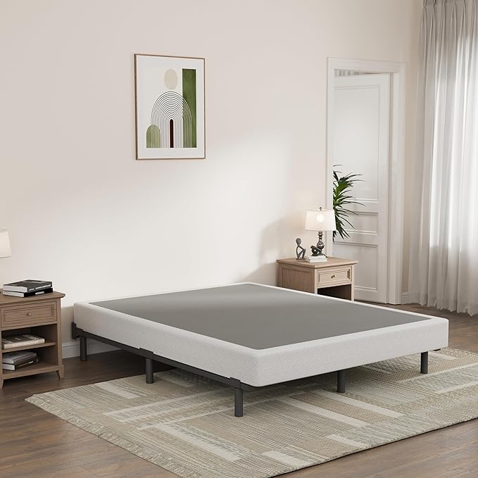 Full Size Box Spring and Cover Set, 9 Inch High Profile Metal BoxSpring, Heavy Duty Structure Mattress Foundation, Noise Free, Non-Slip, Easy Assembly